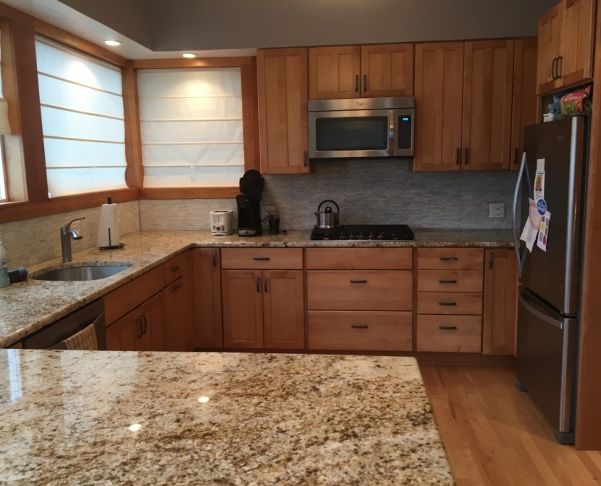 Kitchen with granite countertops after remodelling